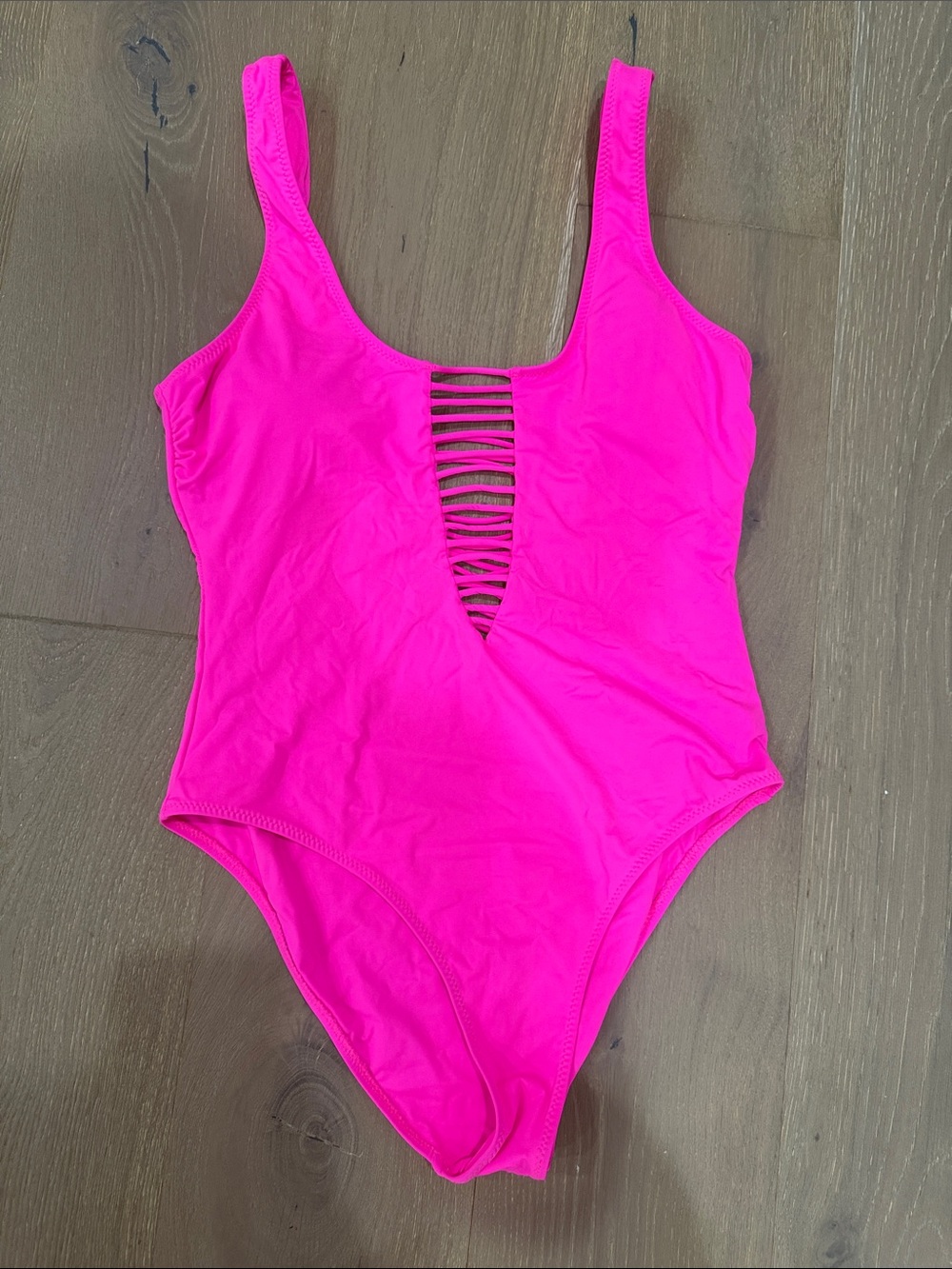 Neon Pink One-Piece Swimsuit with Ladder Front
